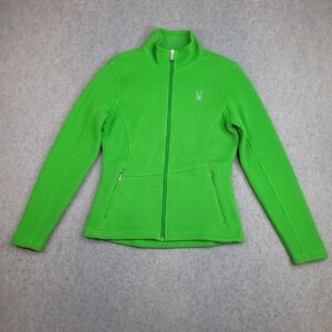 Spyder Core Sweater Jacket Womens Medium Lime Green Full Zip Ribbed Fleece NEW